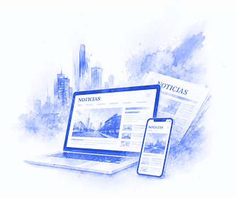 Plataforma de noticias en computadora y celular